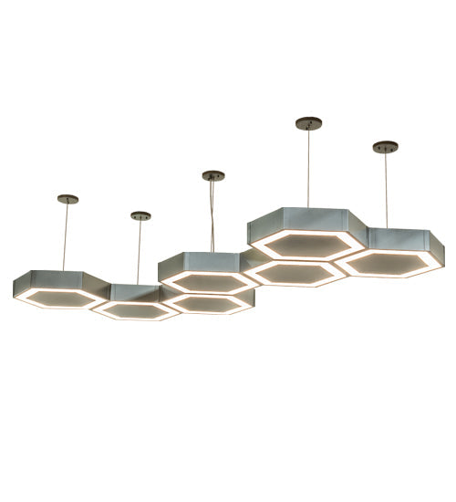 Meyda Lighting Jefferson 88" LED Nickel Island Pendant Light With White Statuario Idalight Shade