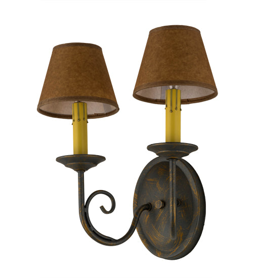 Meyda Lighting Jenna 12" 2-Light French Bronze Wall Sconce With Brown Parchment Shade