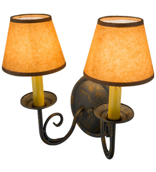 Meyda Lighting Jenna 12" 2-Light French Bronze Wall Sconce With Brown Parchment Shade