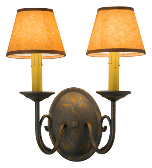 Meyda Lighting Jenna 12" 2-Light French Bronze Wall Sconce With Brown Parchment Shade