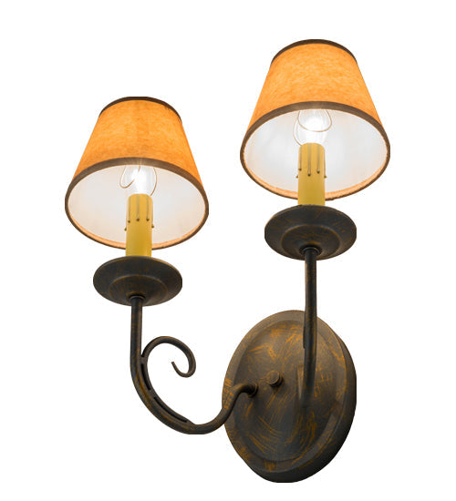 Meyda Lighting Jenna 12" 2-Light French Bronze Wall Sconce With Brown Parchment Shade