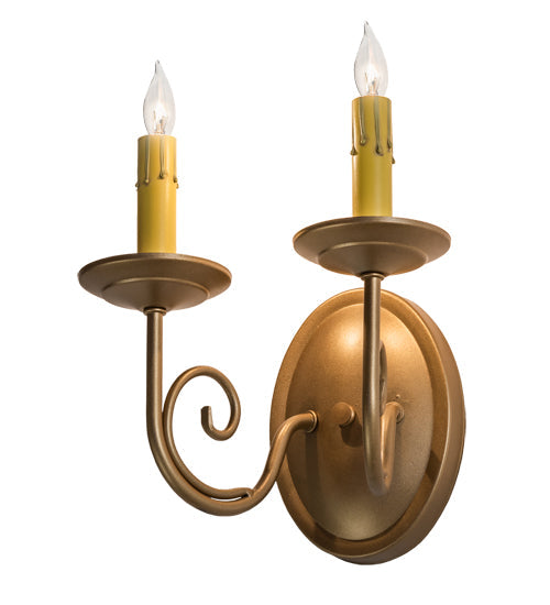 Meyda Lighting Jenna 12" 2-Light Gold Metallic Wall Sconce With Ivory Faux Candlelight