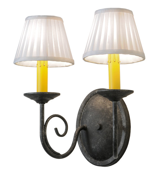 Meyda Lighting Jenna 12" 2-Light Smoke Wall Sconce With White Pleated Textrene Shade