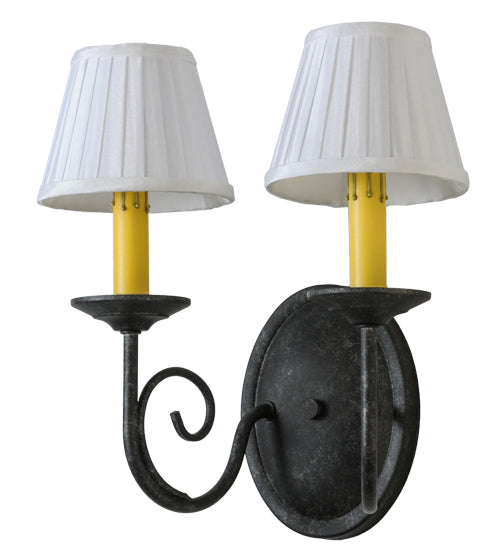 Meyda Lighting Jenna 12" 2-Light Smoke Wall Sconce With White Pleated Textrene Shade