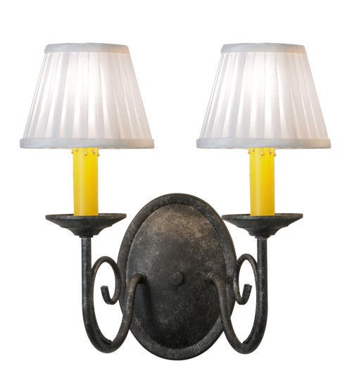 Meyda Lighting Jenna 12" 2-Light Smoke Wall Sconce With White Pleated Textrene Shade