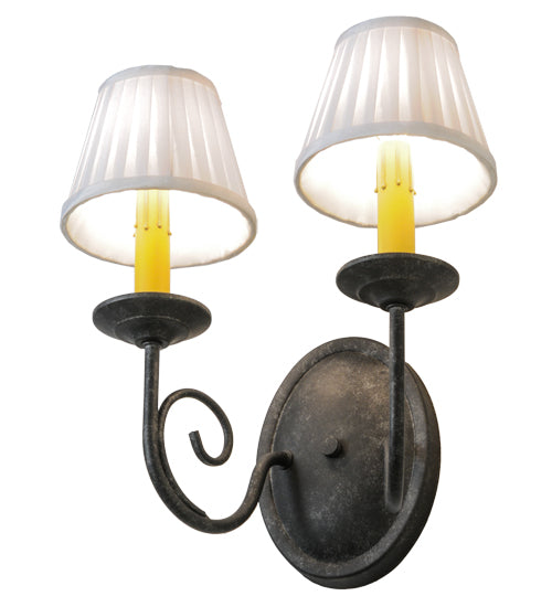 Meyda Lighting Jenna 12" 2-Light Smoke Wall Sconce With White Pleated Textrene Shade