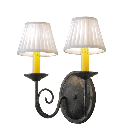 Meyda Lighting Jenna 12" 2-Light Smoke Wall Sconce With White Pleated Textrene Shade