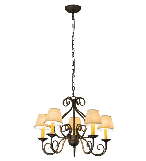 Meyda Lighting Jenna 22" 5-Light French Bronzed Chandelier With Beige Aged Celadon Textrene Shade