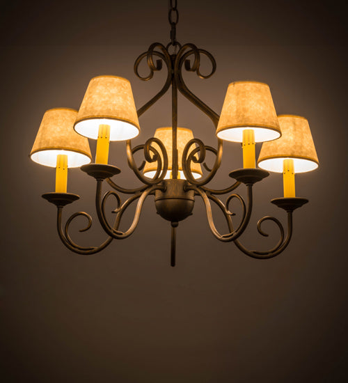 Meyda Lighting Jenna 22" 5-Light French Bronzed Chandelier With Beige Aged Celadon Textrene Shade