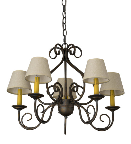 Meyda Lighting Jenna 22" 5-Light French Bronzed Chandelier With Beige Aged Celadon Textrene Shade