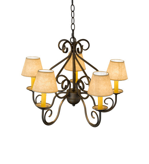 Meyda Lighting Jenna 22" 5-Light French Bronzed Chandelier With Beige Aged Celadon Textrene Shade