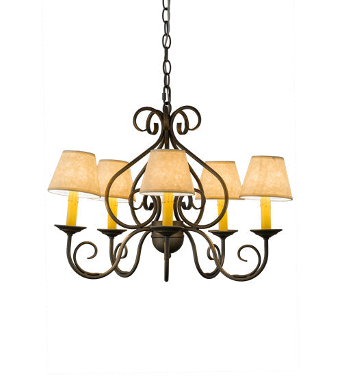 Meyda Lighting Jenna 22" 5-Light French Bronzed Chandelier With Beige Aged Celadon Textrene Shade