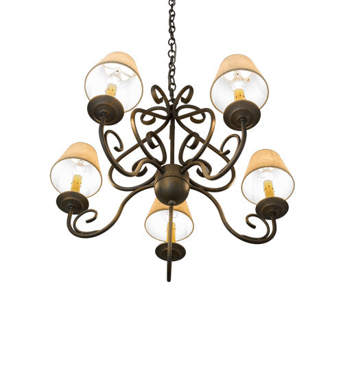 Meyda Lighting Jenna 22" 5-Light French Bronzed Chandelier With Beige Aged Celadon Textrene Shade
