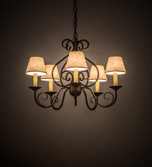 Meyda Lighting Jenna 25" 5-Light Golden Bronze Chandelier With Beige Aged Celadon Parchment Shade