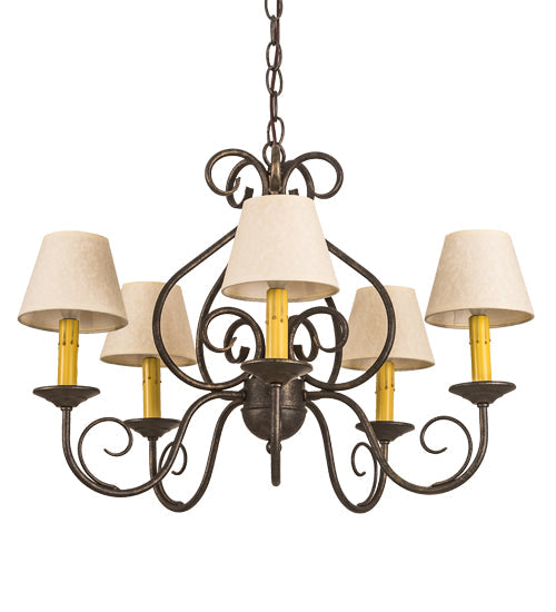 Meyda Lighting Jenna 25" 5-Light Golden Bronze Chandelier With Beige Aged Celadon Parchment Shade