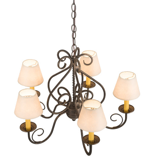 Meyda Lighting Jenna 25" 5-Light Golden Bronze Chandelier With Beige Aged Celadon Parchment Shade