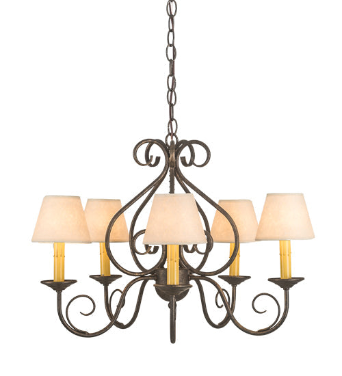 Meyda Lighting Jenna 25" 5-Light Golden Bronze Chandelier With Beige Aged Celadon Parchment Shade