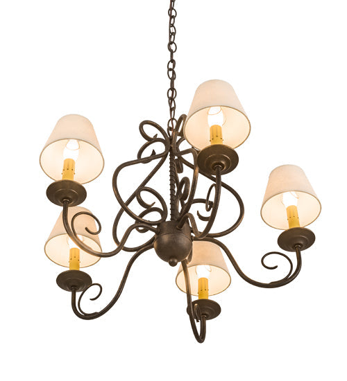 Meyda Lighting Jenna 25" 5-Light Golden Bronze Chandelier With Beige Aged Celadon Parchment Shade
