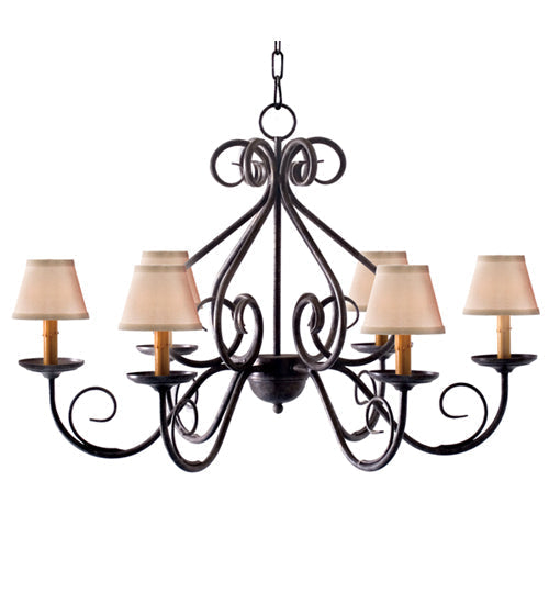 Meyda Lighting Jenna 36" 6-Light Antique Iron Gate Chandelier With Natural Linen Textrene Shade