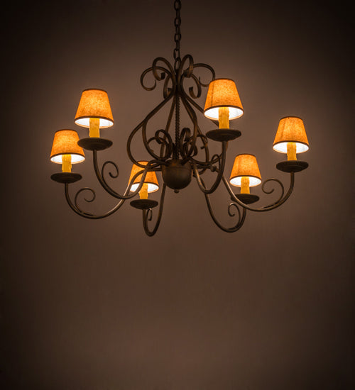 Meyda Lighting Jenna 36" 6-Light French Bronze Chandelier With Brown Parchment Shade