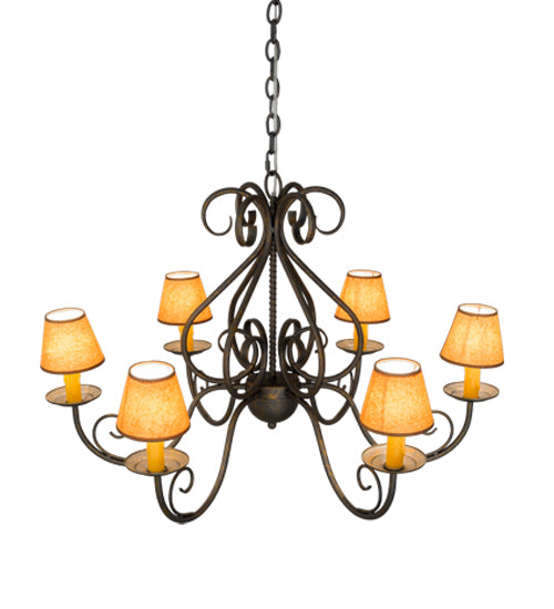 Meyda Lighting Jenna 36" 6-Light French Bronze Chandelier With Brown Parchment Shade
