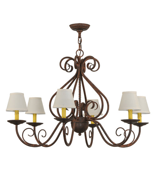 Meyda Lighting Jenna 36" 6-Light Rusty Nail Chandelier With Beige Natural Textrene Shade