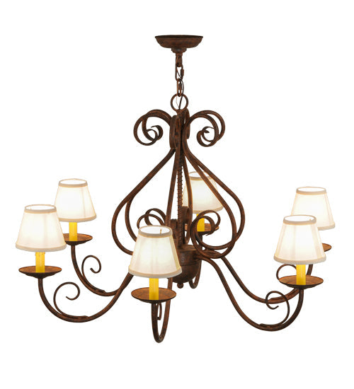 Meyda Lighting Jenna 36" 6-Light Rusty Nail Chandelier With Beige Natural Textrene Shade