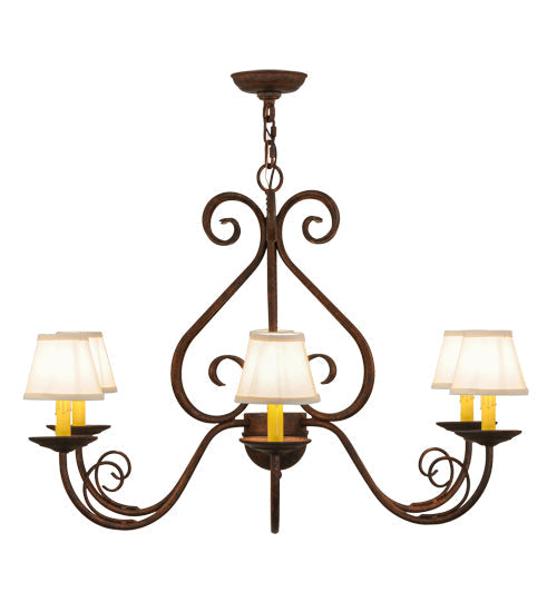 Meyda Lighting Jenna 36" 6-Light Rusty Nail Chandelier With Beige Natural Textrene Shade