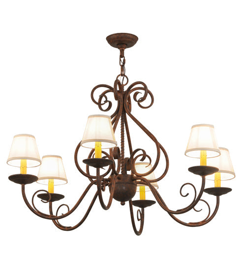 Meyda Lighting Jenna 36" 6-Light Rusty Nail Chandelier With Beige Natural Textrene Shade