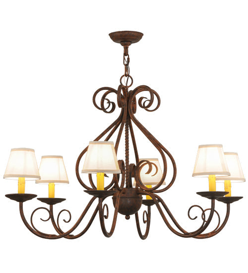 Meyda Lighting Jenna 36" 6-Light Rusty Nail Chandelier With Beige Natural Textrene Shade