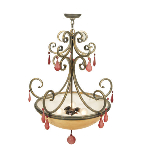 Meyda Lighting Jeri 28" 4-Light Pewter Inverted Pendant Light With Sunset Idalight Shade