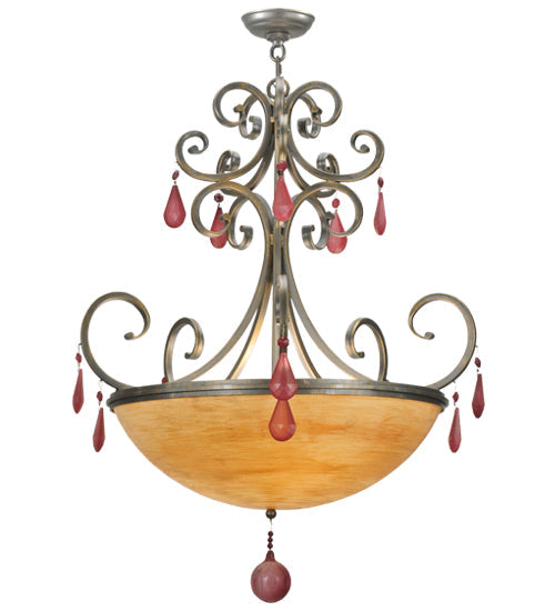 Meyda Lighting Jeri 28" 4-Light Pewter Inverted Pendant Light With Sunset Idalight Shade