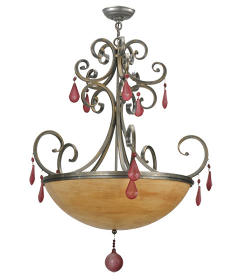 Meyda Lighting Jeri 28" 4-Light Pewter Inverted Pendant Light With Sunset Idalight Shade