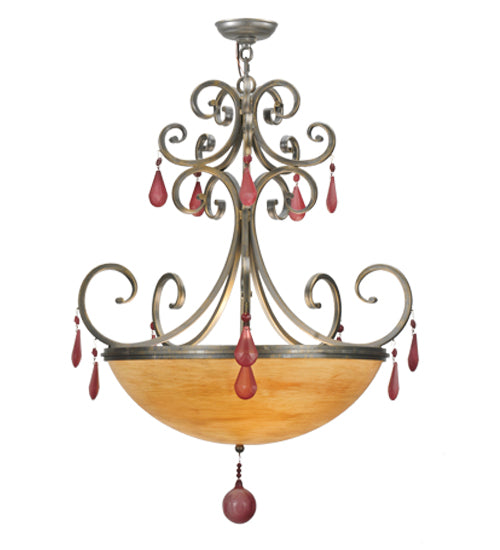 Meyda Lighting Jeri 28" 4-Light Pewter Inverted Pendant Light With Sunset Idalight Shade