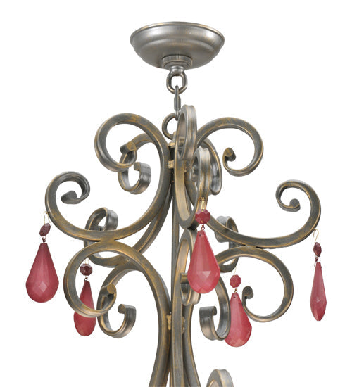 Meyda Lighting Jeri 28" 4-Light Pewter Inverted Pendant Light With Sunset Idalight Shade