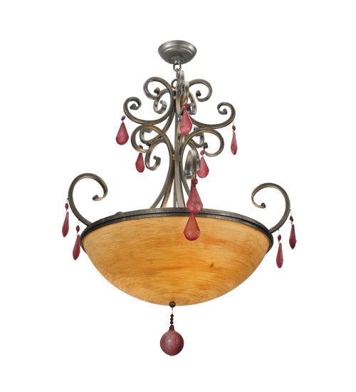 Meyda Lighting Jeri 28" 4-Light Pewter Inverted Pendant Light With Sunset Idalight Shade