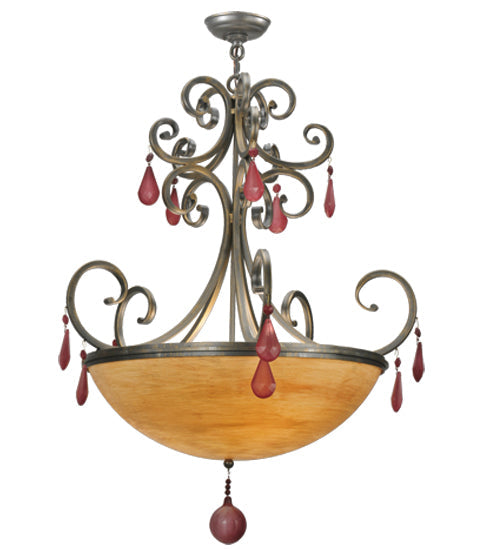 Meyda Lighting Jeri 28" 4-Light Pewter Inverted Pendant Light With Sunset Idalight Shade