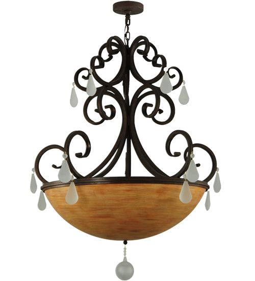 Meyda Lighting Jeri 37" 5-Light Cajun Spice Pendant Light With Beige Tawnyrock Idalight Shade Glass