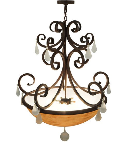 Meyda Lighting Jeri 37" 5-Light Cajun Spice Pendant Light With Beige Tawnyrock Idalight Shade Glass