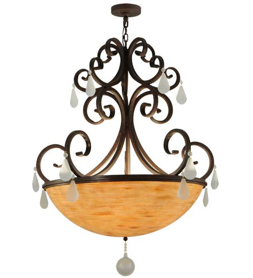 Meyda Lighting Jeri 37" 5-Light Cajun Spice Pendant Light With Beige Tawnyrock Idalight Shade Glass
