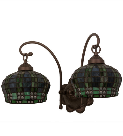 Meyda Lighting Jeweled Basket 19" 2-Light Mahogany Bronze Wall Sconce With Amber & Green Shade Glass