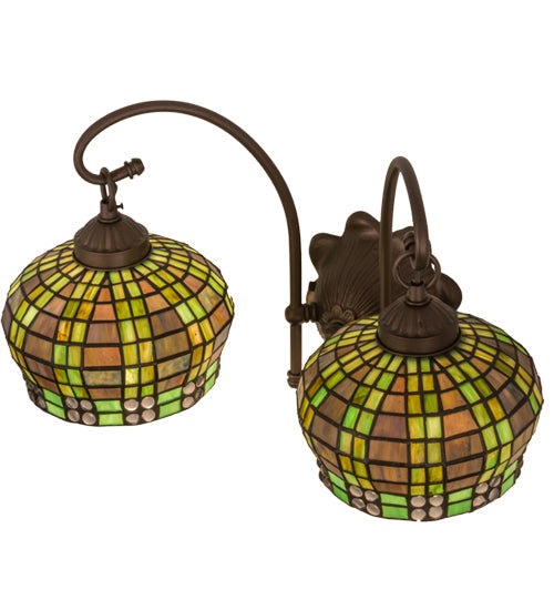 Meyda Lighting Jeweled Basket 19" 2-Light Mahogany Bronze Wall Sconce With Amber & Green Shade Glass