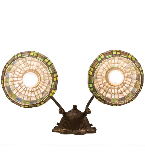 Meyda Lighting Jeweled Basket 19" 2-Light Mahogany Bronze Wall Sconce With Amber & Green Shade Glass