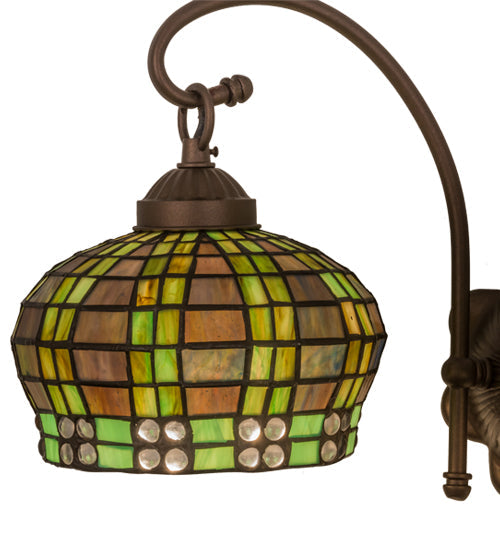 Meyda Lighting Jeweled Basket 19" 2-Light Mahogany Bronze Wall Sconce With Amber & Green Shade Glass