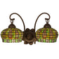 Meyda Lighting Jeweled Basket 19" 2-Light Mahogany Bronze Wall Sconce With Amber & Green Shade Glass
