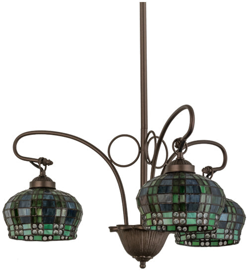 Meyda Lighting Jeweled Basket 26" 3-Light Mahogany Bronze Chandelier With Multi-Colored Shade Glass