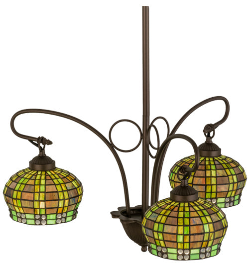 Meyda Lighting Jeweled Basket 26" 3-Light Mahogany Bronze Chandelier With Multi-Colored Shade Glass