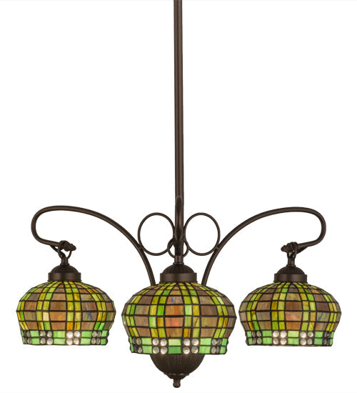 Meyda Lighting Jeweled Basket 26" 3-Light Mahogany Bronze Chandelier With Multi-Colored Shade Glass