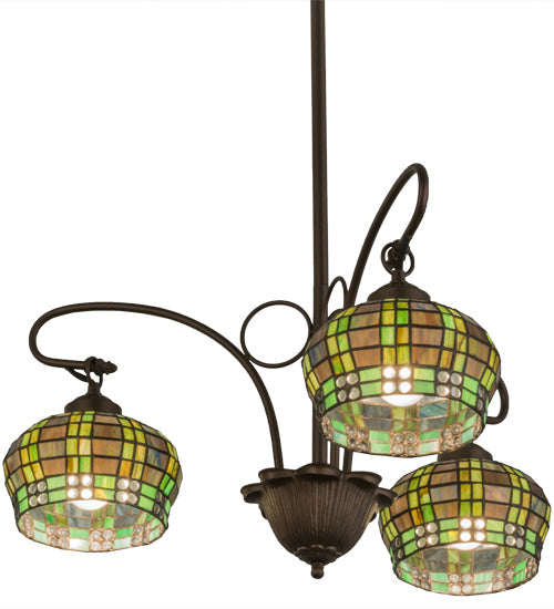 Meyda Lighting Jeweled Basket 26" 3-Light Mahogany Bronze Chandelier With Multi-Colored Shade Glass