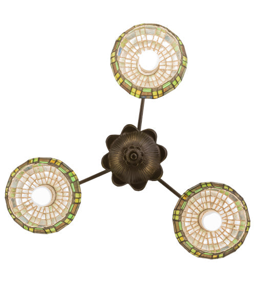 Meyda Lighting Jeweled Basket 26" 3-Light Mahogany Bronze Chandelier With Multi-Colored Shade Glass